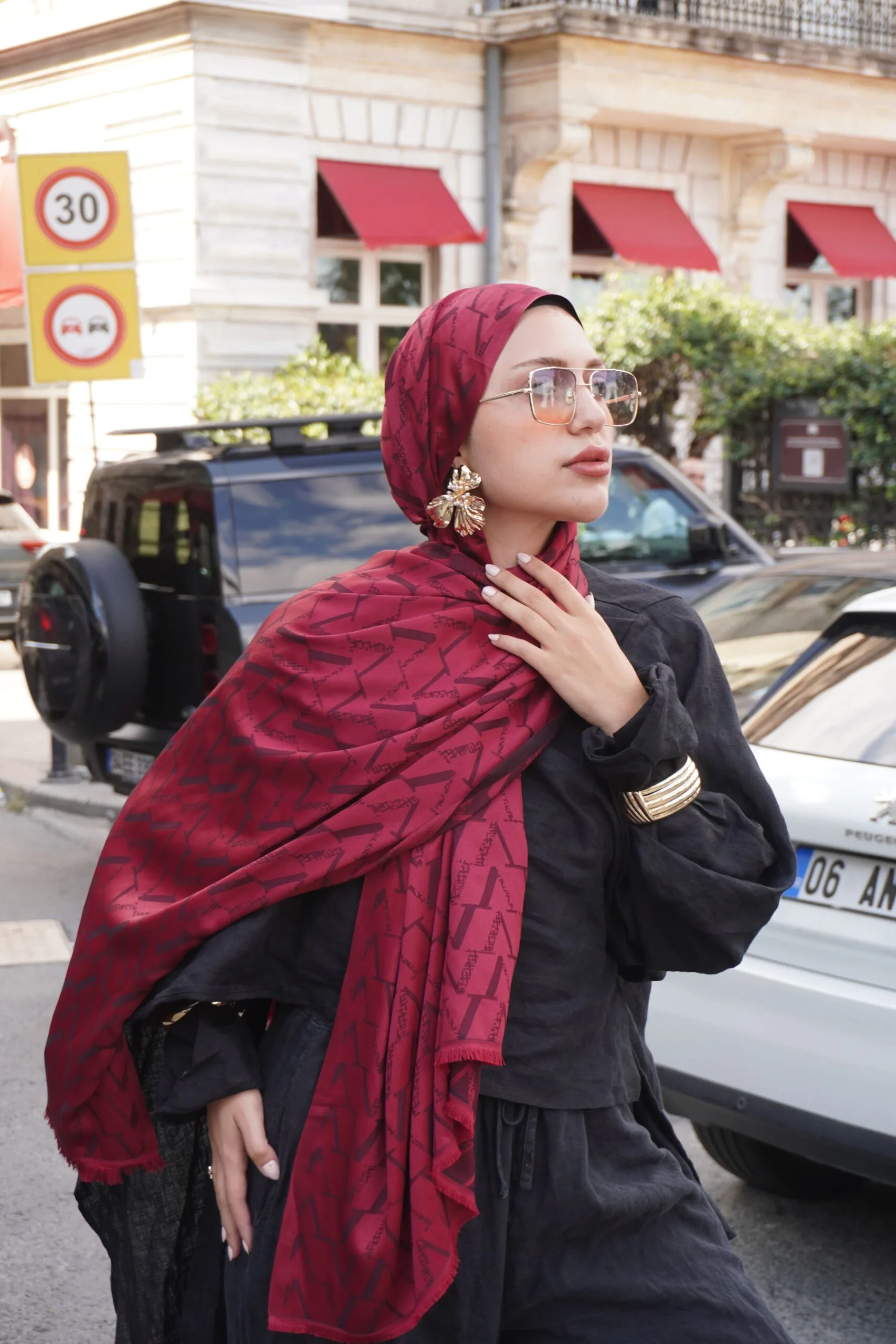 Valentino Çift Taraflı İtalyan Pamuk İpek Şal 44117 - Bordo