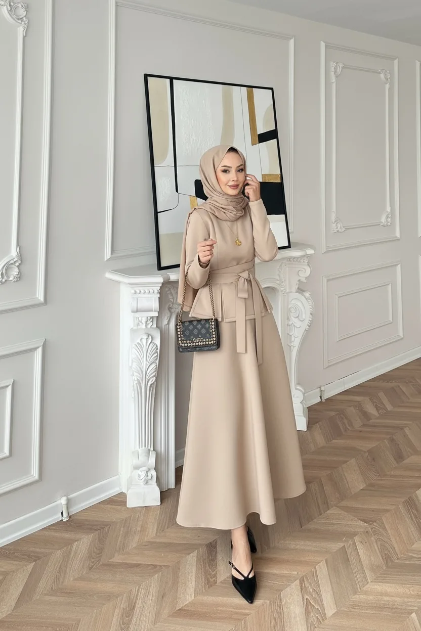 Esla Scuba Etekli Takım(ŞAL HEDİYE) TK100432 - Bej