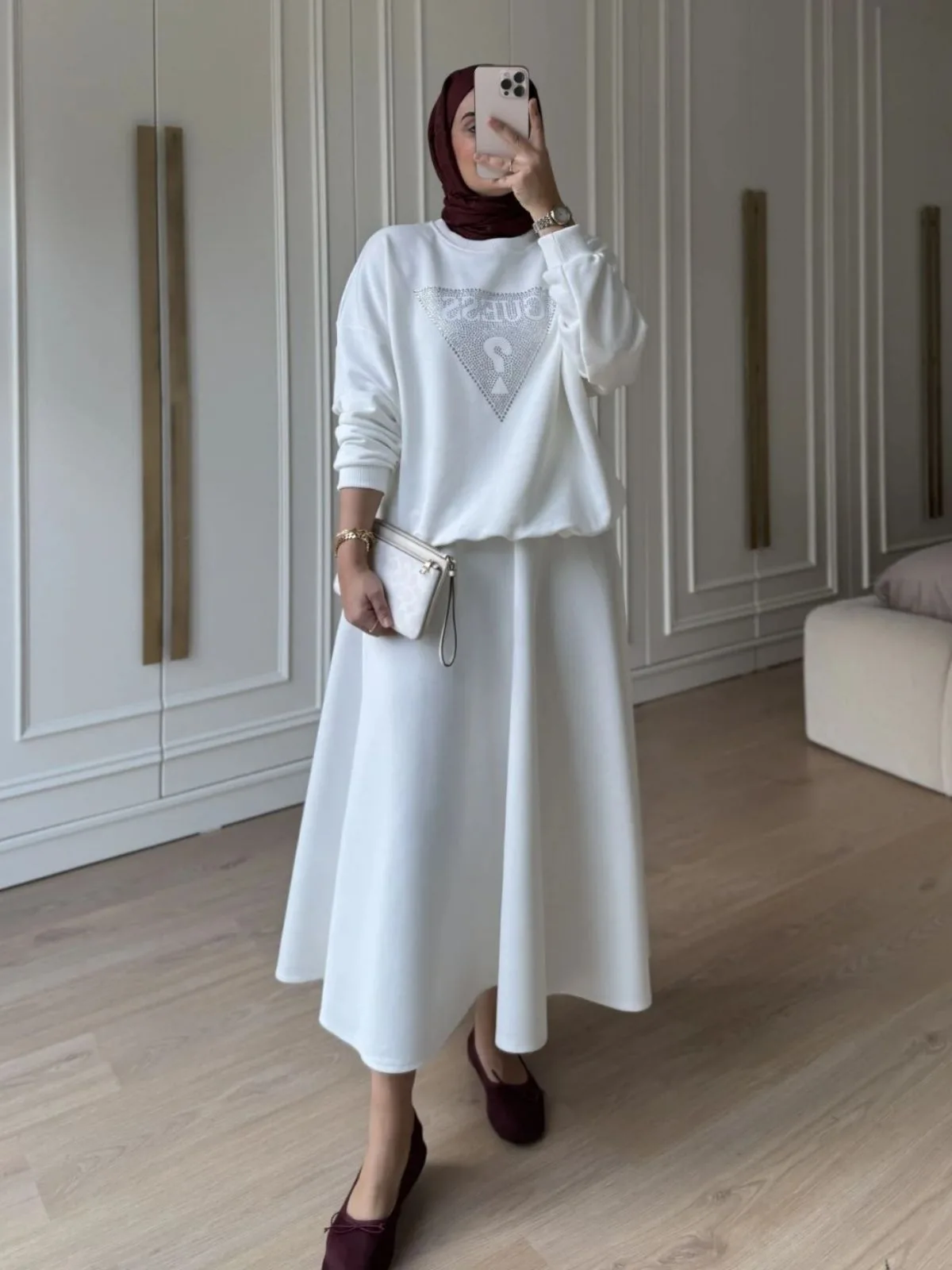 Ges Taş Detay Sweat (ŞAL HEDİYE) SWT100432- Beyaz