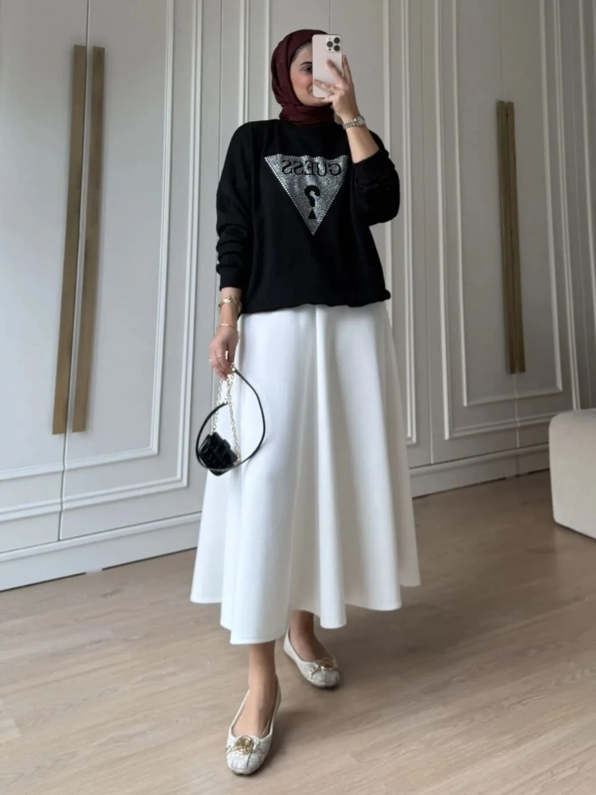 Ges Taş Detay Sweat (ŞAL HEDİYE) SWT100432- Siyah