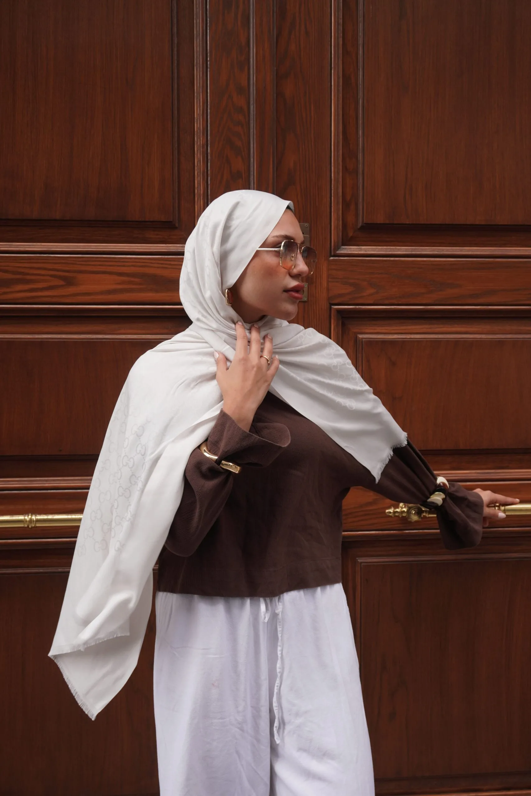 G Desenli İpek Kaşmir Çift Taraflı Şal - Bej - Taş