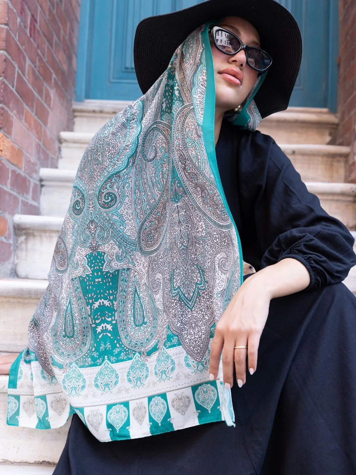 Etnik Etro Desen Pamuk Soft Şal 61534 - Soft Yeşil