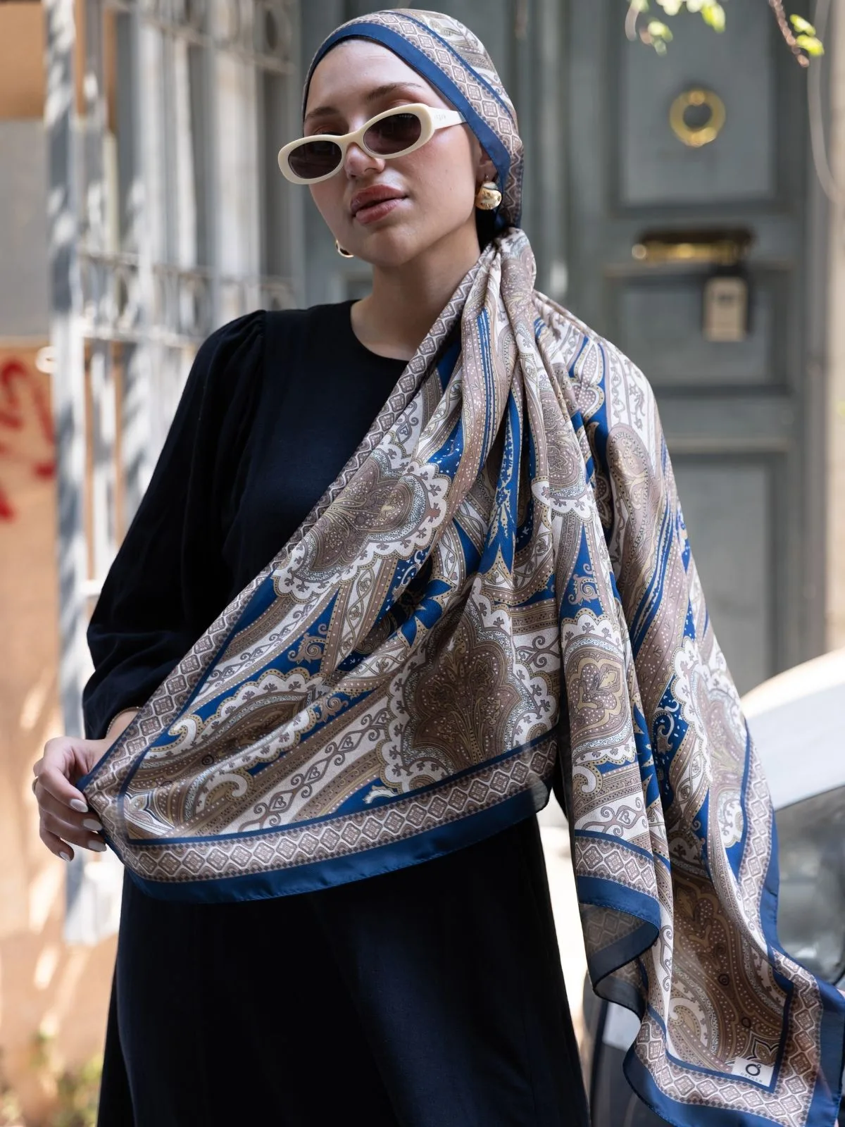 SAHRA DESEN PAMUK İPEK ŞAL-10005-GECE MAVİ