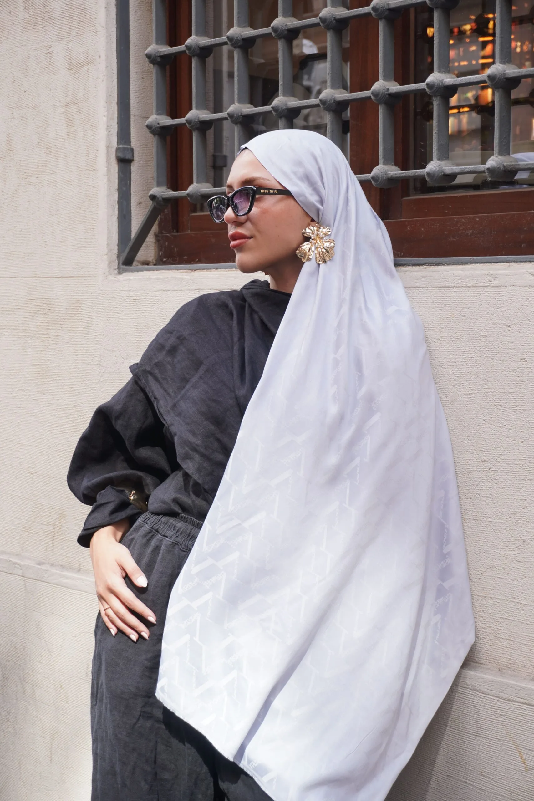 Valentino Çift Taraflı İtalyan Pamuk İpek Şal 44117 - Gümüş