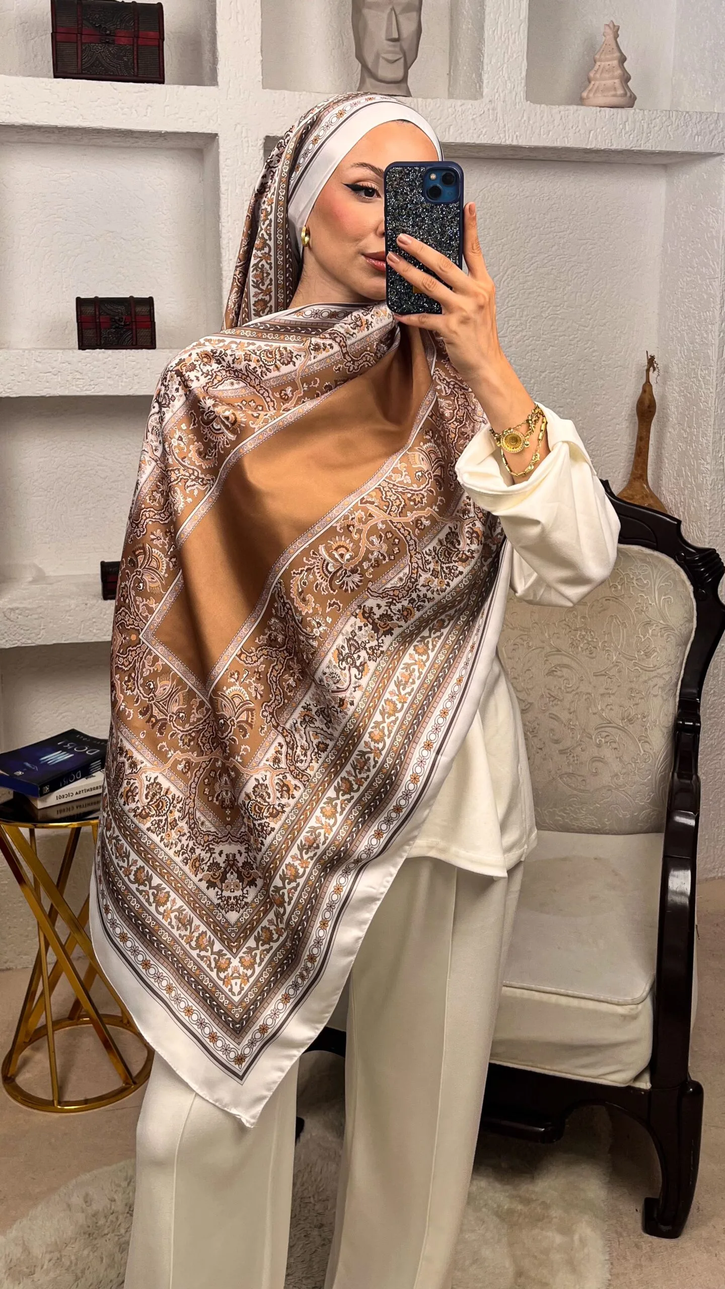 Etnik Desen  Pamuk İpek Şal-456789-Bal Köpüğü