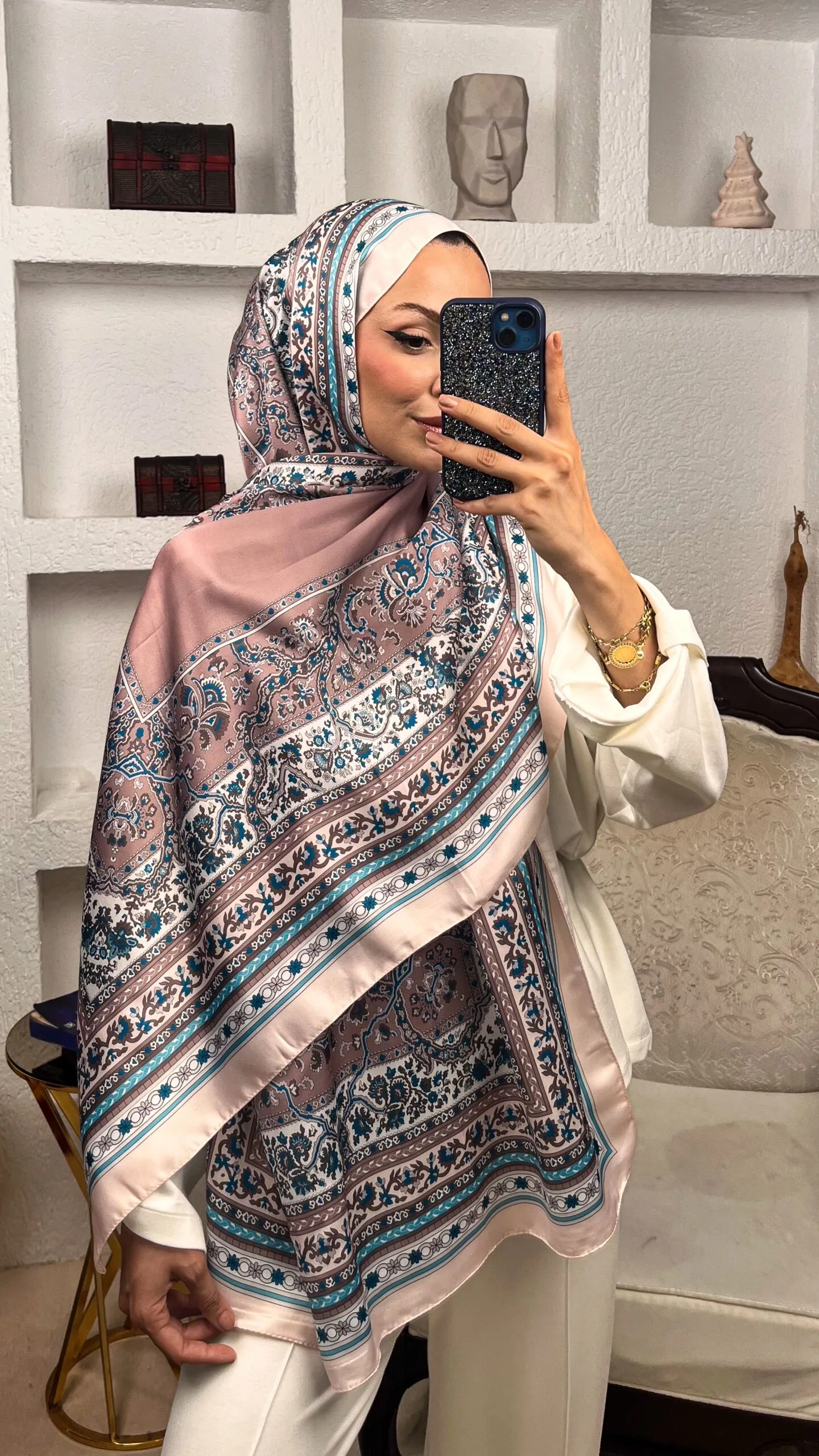 Etnik Desen  Pamuk İpek Şal-456789-Pamuk Şekeri