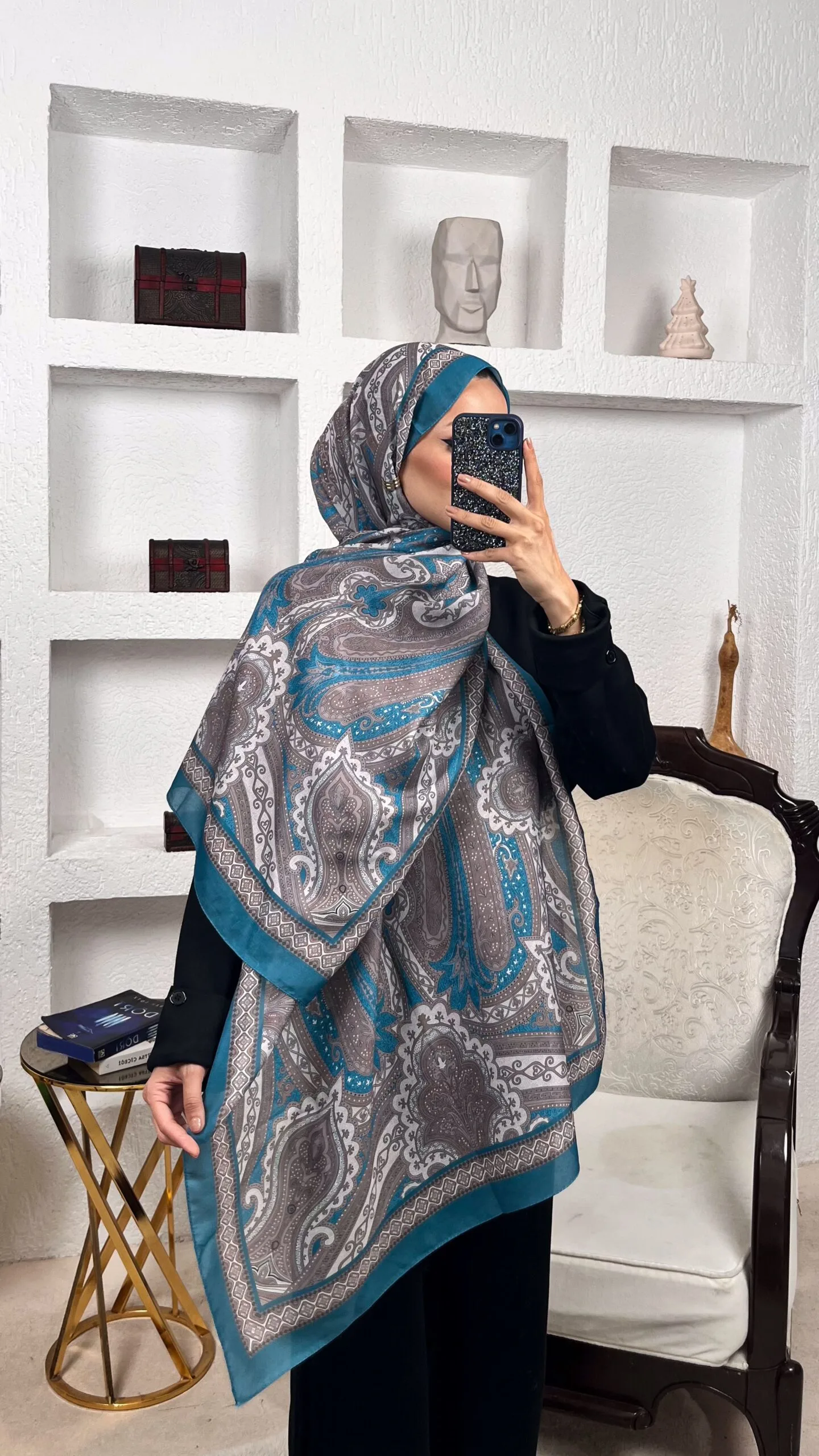 SAHRA DESEN PAMUK İPEK ŞAL-10005-PETROL