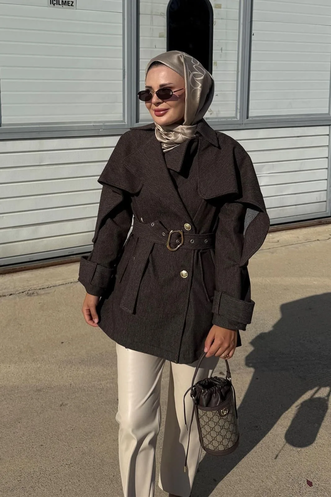 Yarasa Kollu Kruvaze Lupin Kot Ceket CKT100274 – Kahverengi