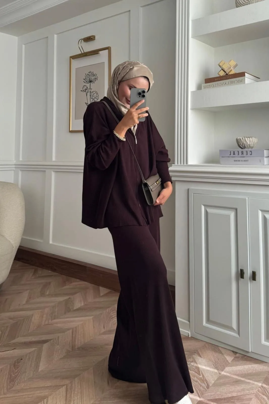 Kapüşon Detaylı Ivy Pantolonlu Triko İkili Takım TKM100276 –  Kahverengi