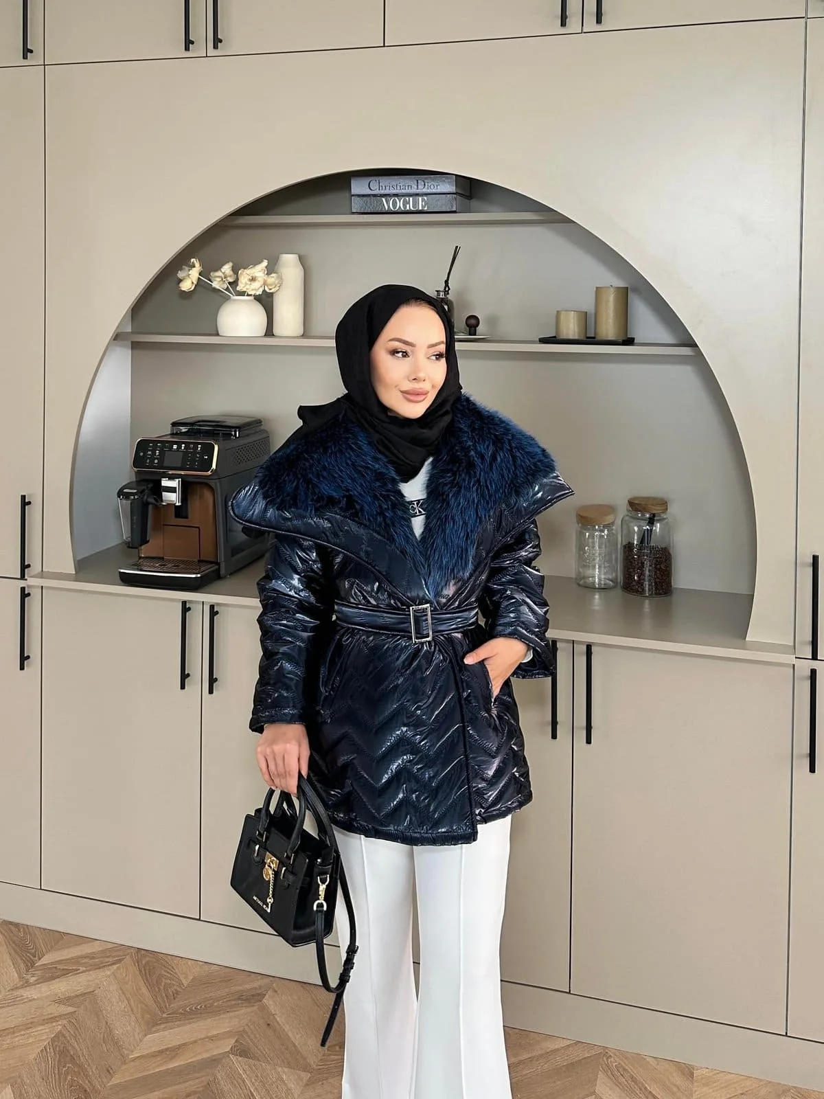 Pena Kürk Yaka Detaylı Mont DŞ100285 - Lacivert