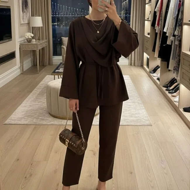 Pelerin İkili Takım TK100350 - Kahve