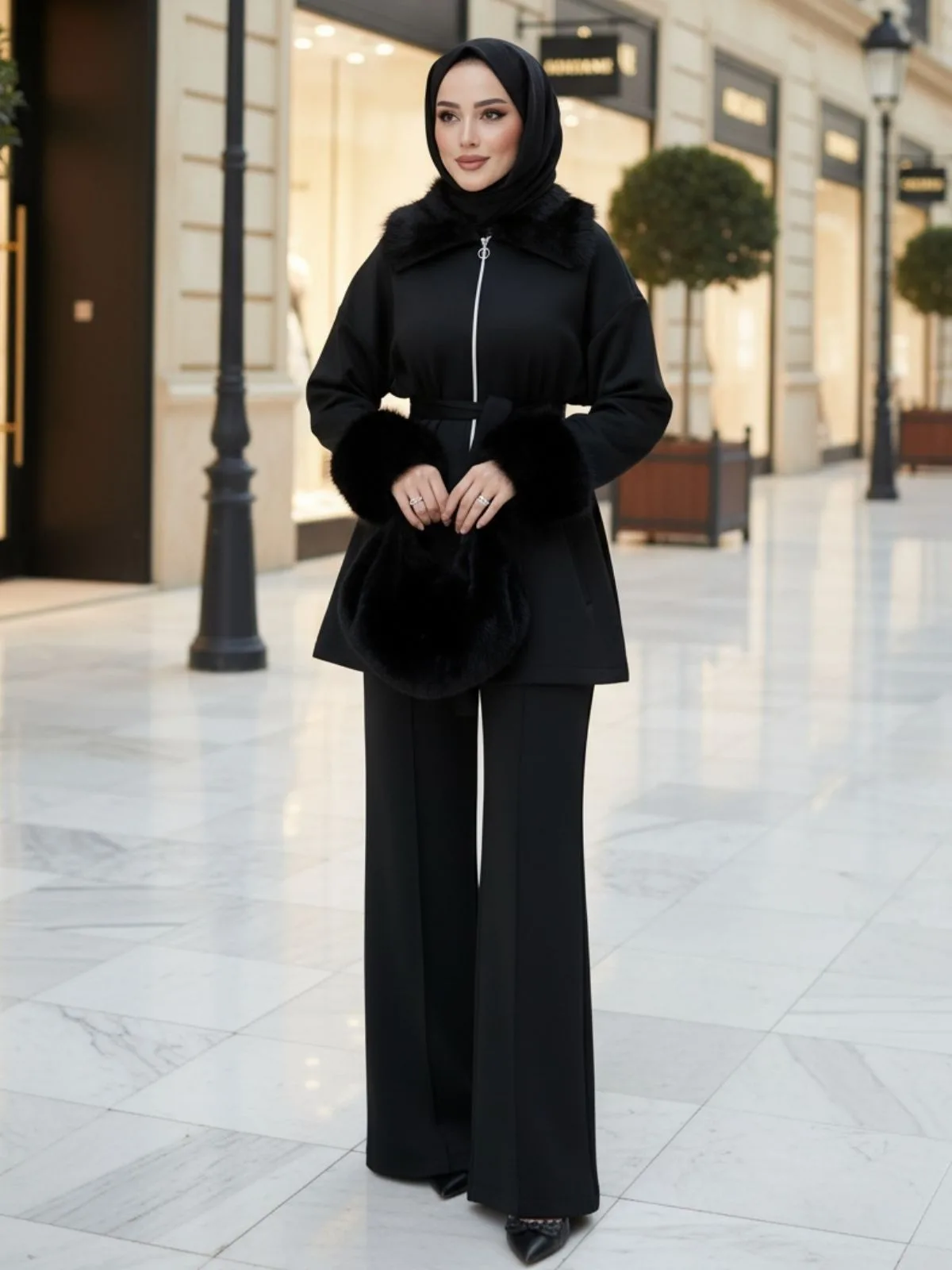 Kürklü Roliy Scuba İkili Takım TKM100451 – Siyah