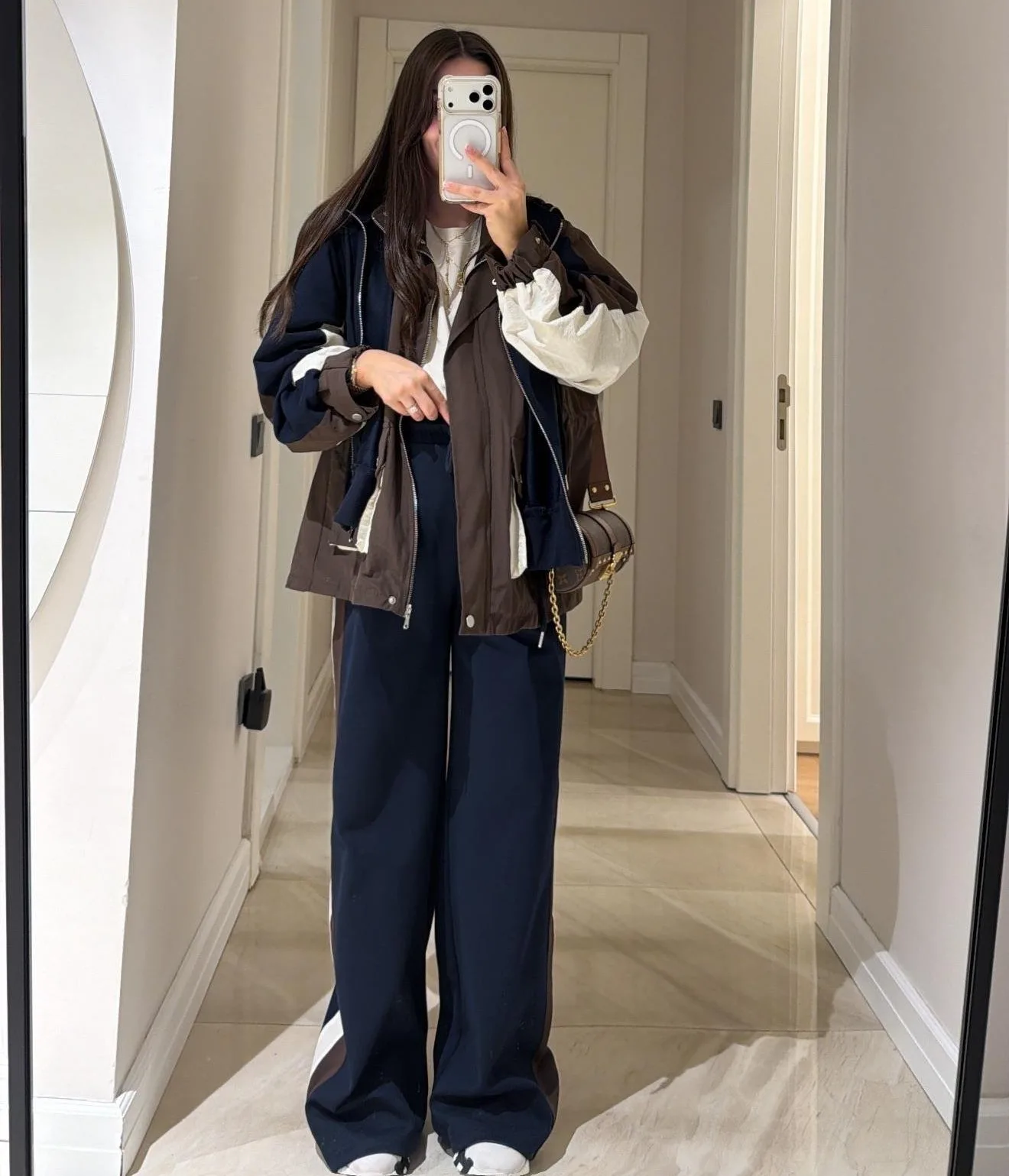 Massimo Kapüşonlu Garnili Takım - Lacivert-Kahve